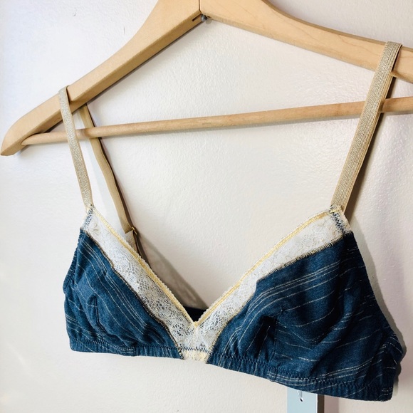 VANITY FAIR Bralette Lace detail Blue Gold - Picture 2 of 8